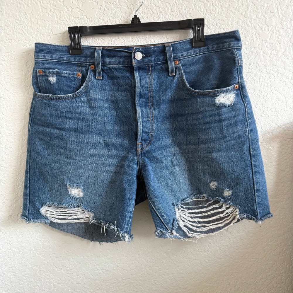 Levi’s 501 High Waist Classic Denim Jeans Distressed Shorts Size 32 Blue
